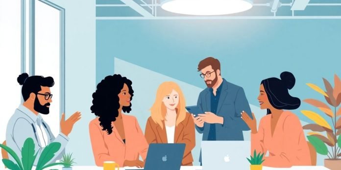 Entreprenører jobber sammen i et moderne kontormiljø.