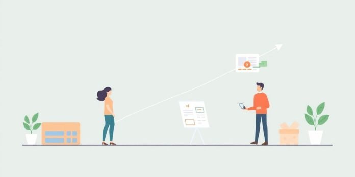 Illustrasjon av forretningsvekst og digitalisering for små bedrifter.